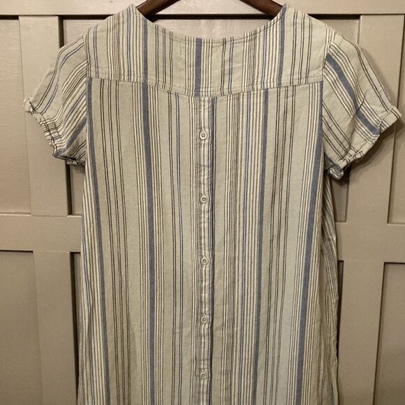 CLOTH & Stone Anthropologie Linen Blend Striped Shirt Dress Button Back Size XS - Picture 11 of 14